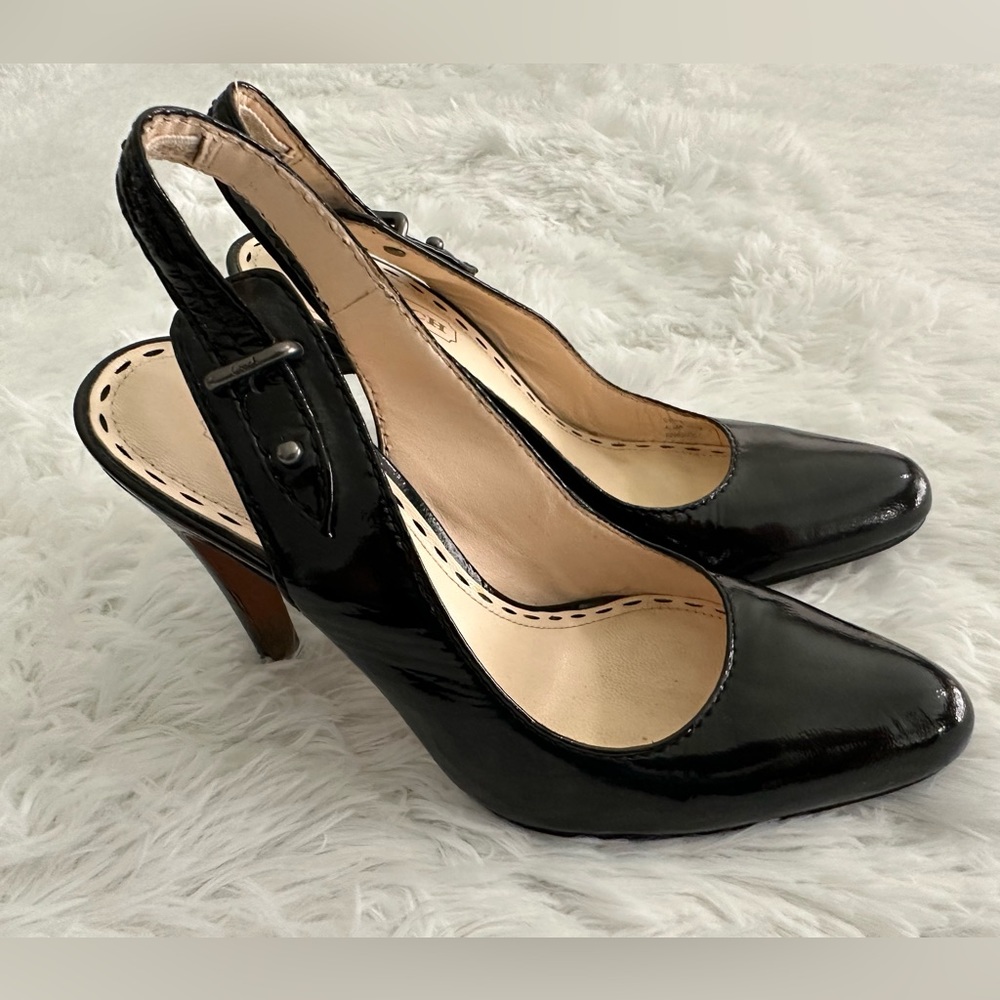 Authentic‎ COACH Alma Black Patent Leather Heels Shoes 5.5 5 1/2